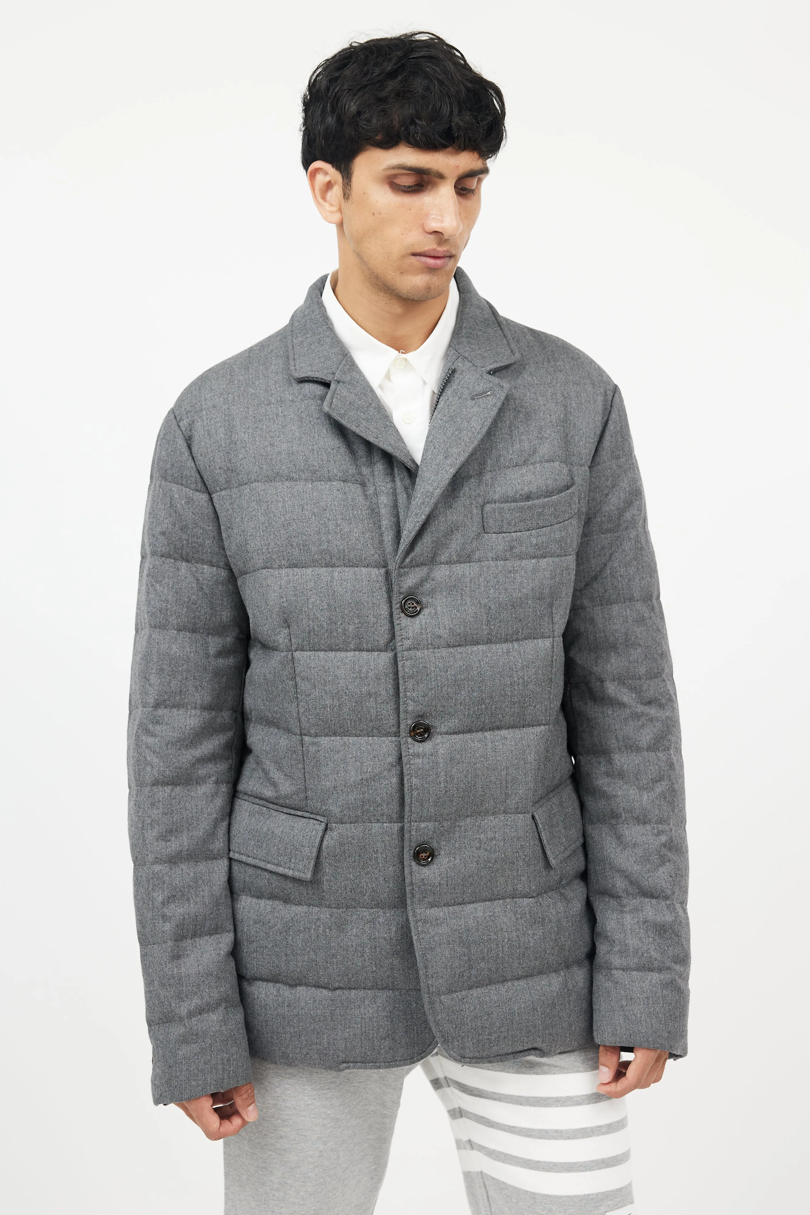 Grey Wool Down Puffer Jacket