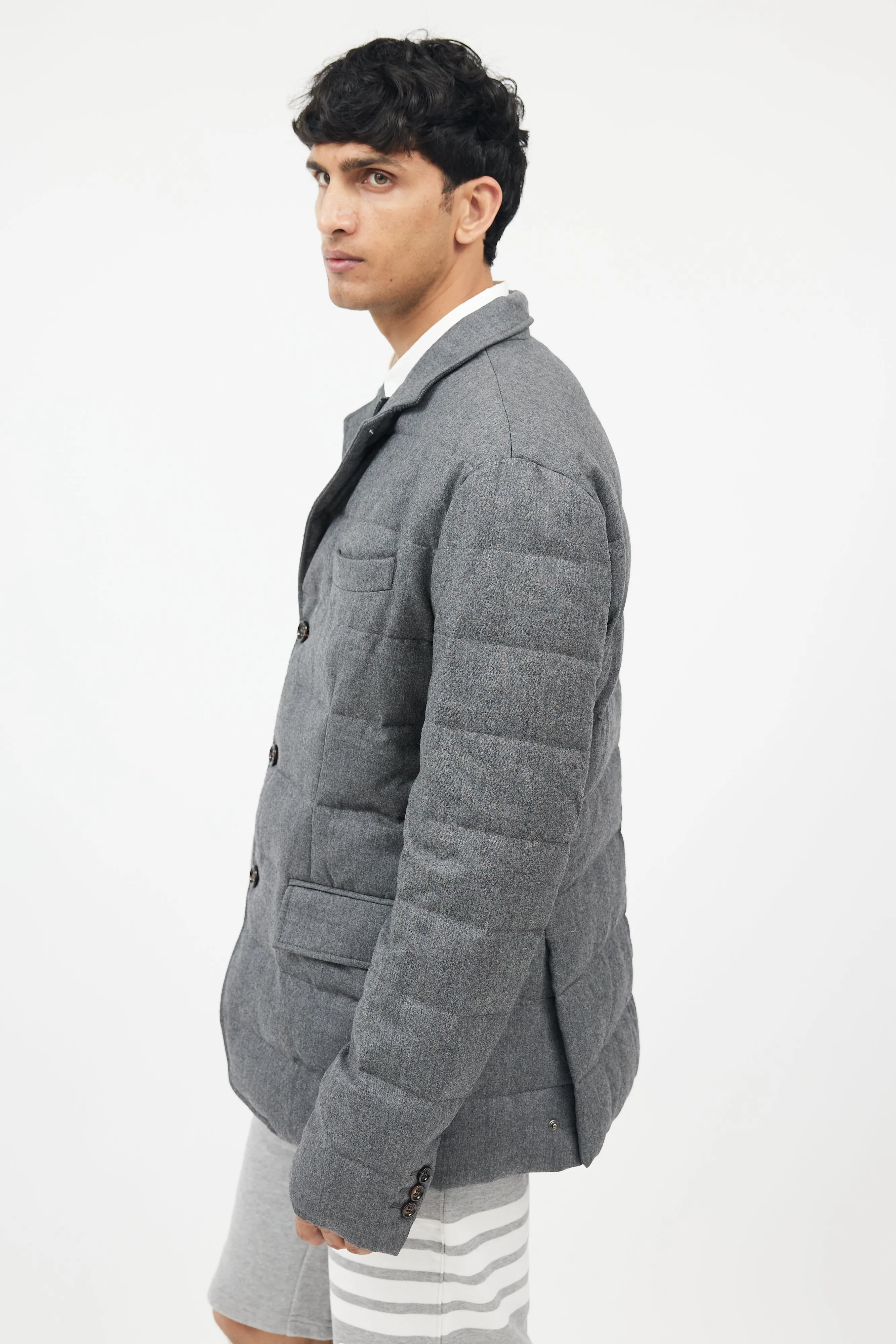 Grey Wool Down Puffer Jacket