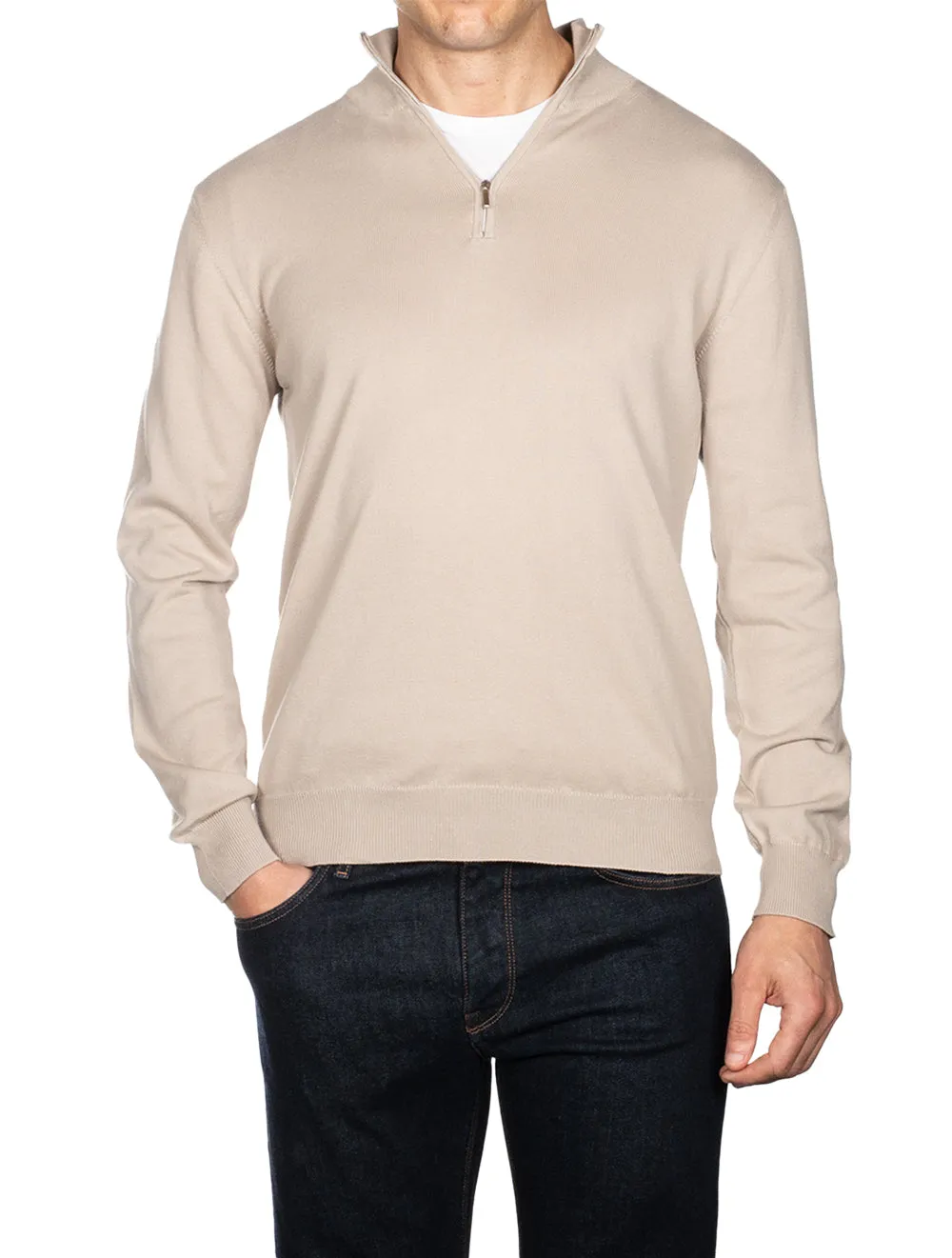 Half Zip Mock Neck Jumper Beige