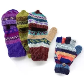 Handknit Fingerless Glove with Mitten Pullover - Assorted