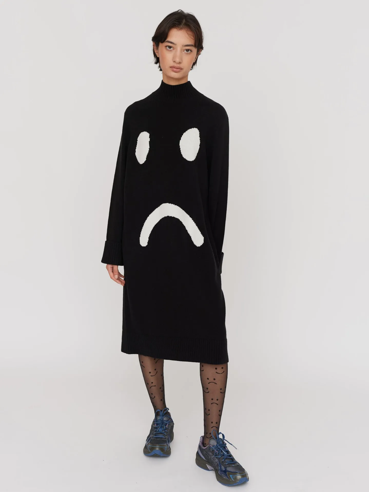 Happy Sad Mock Neck Knitted Dress