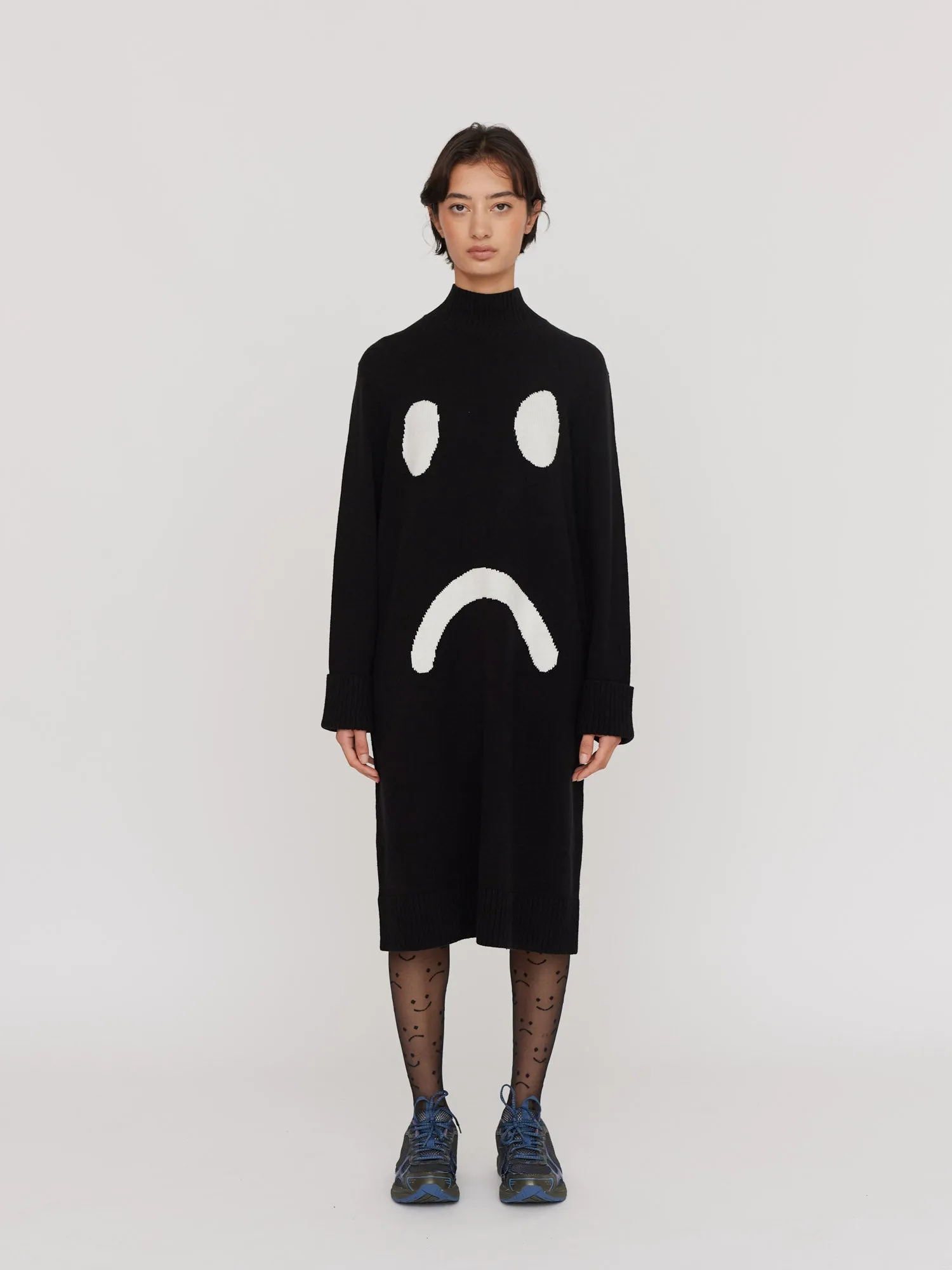 Happy Sad Mock Neck Knitted Dress