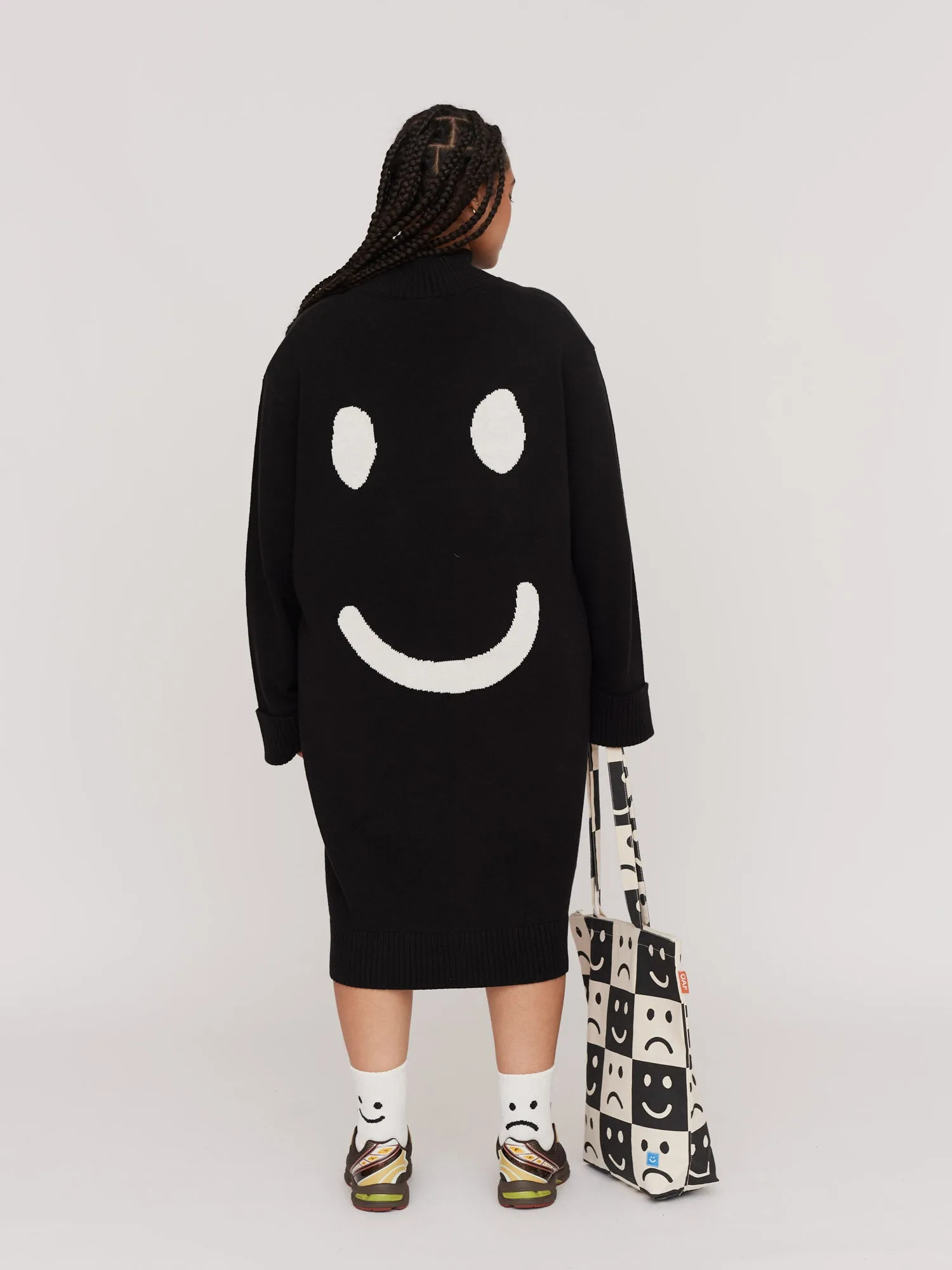 Happy Sad Mock Neck Knitted Dress