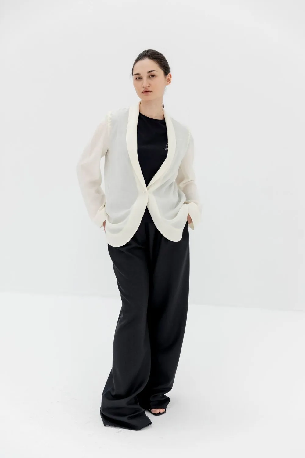 Ivory Blazer-Shirt with a Mohair Weaving by INNNA