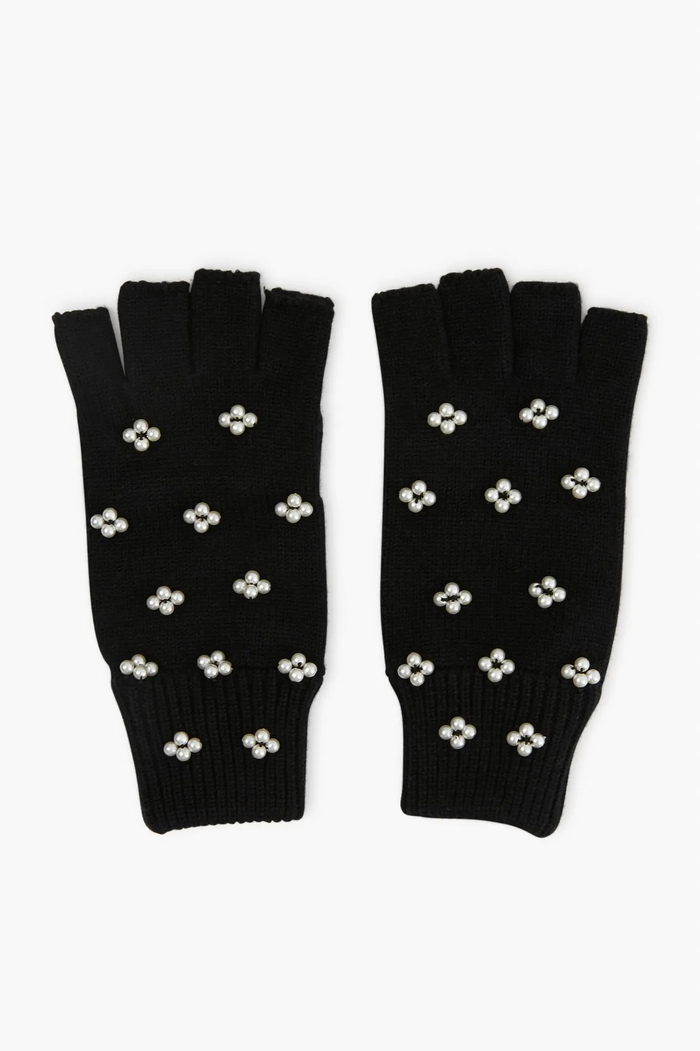 Jet Pearl Cluster Fingerless Knit Gloves