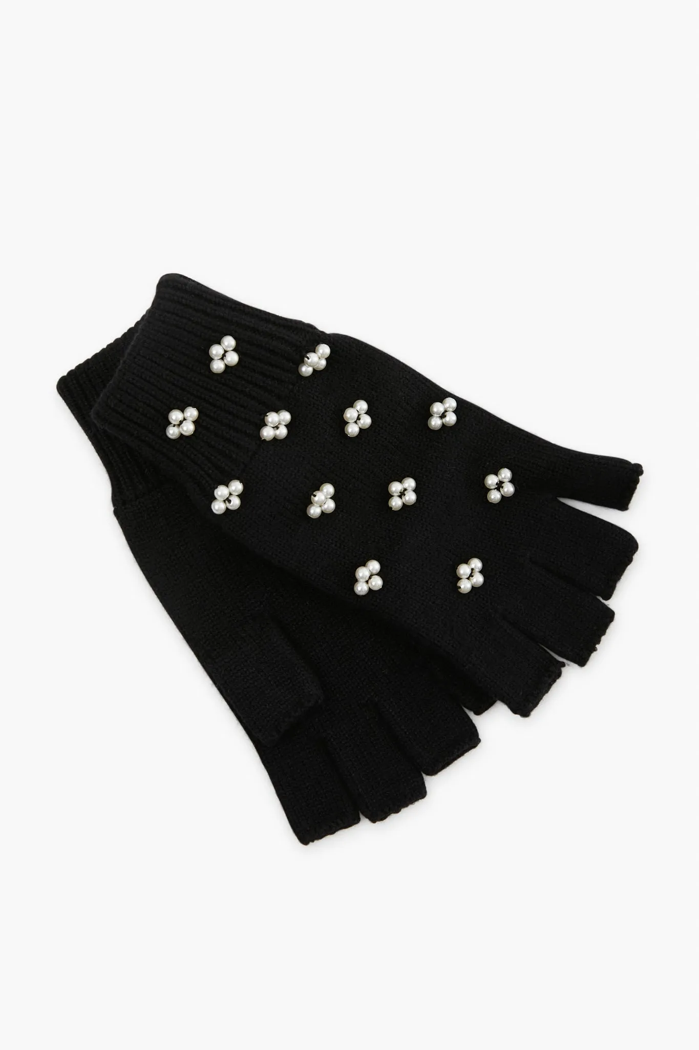 Jet Pearl Cluster Fingerless Knit Gloves