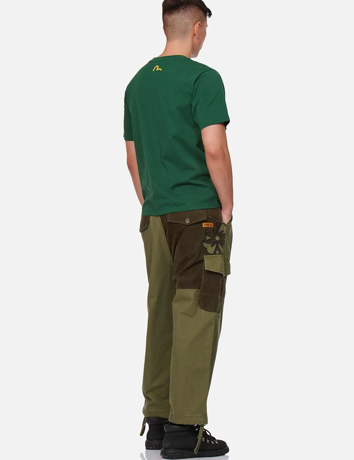 Kamon Appliqué Fabric Blocking Cargo Pants