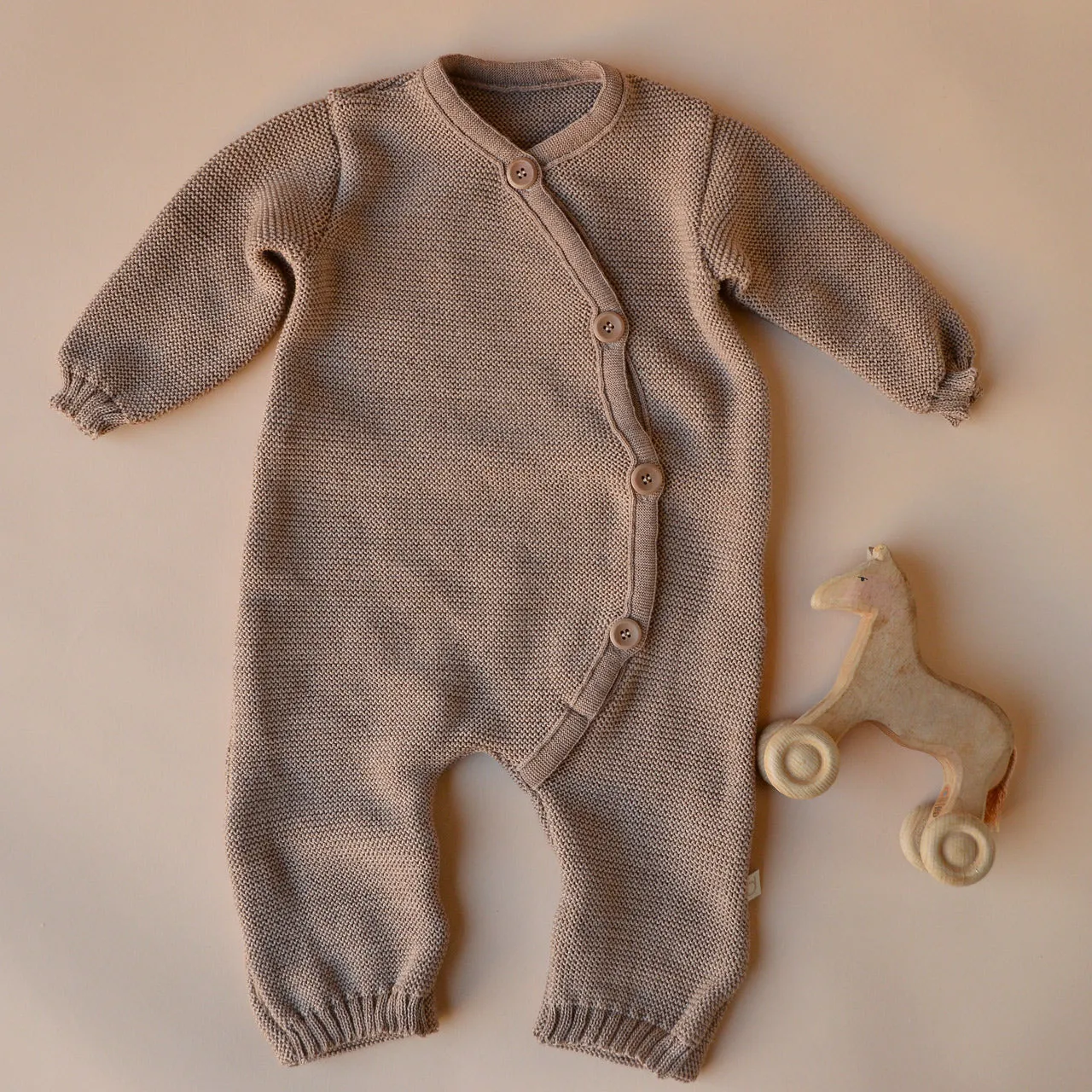 Knitted Overalls in Organic Merino Wool - Caramel (0-6m)