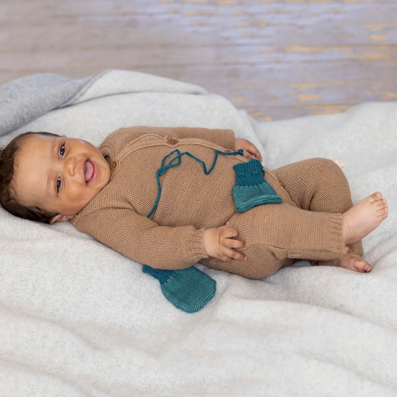 Knitted Overalls in Organic Merino Wool - Caramel (0-6m)