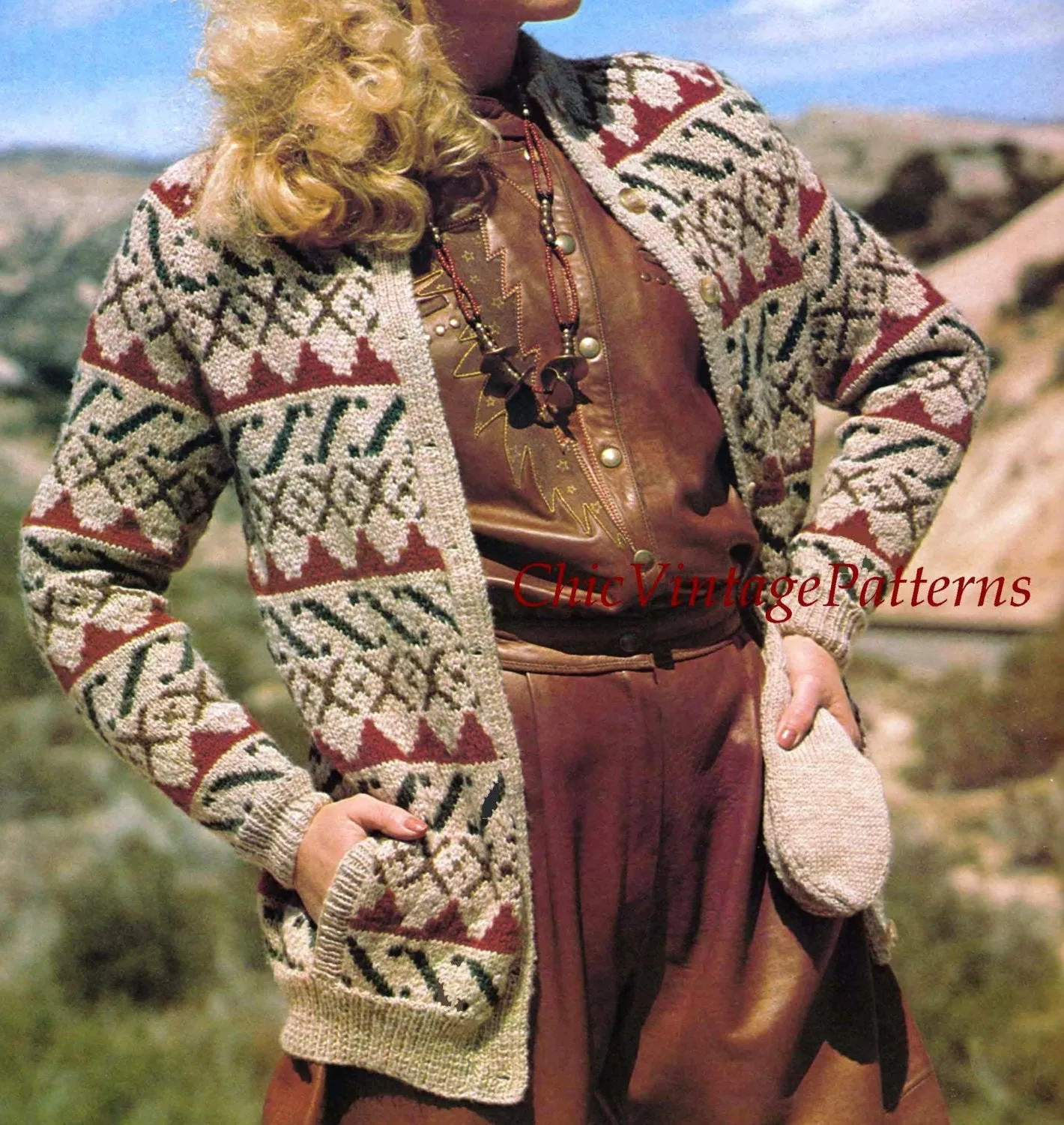 Ladies Jacket, Hat and Mitts Fair Isle Knitting Pattern, Instant Download