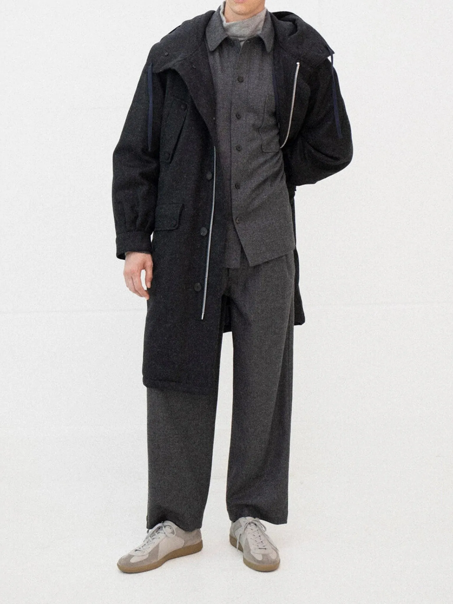 Lightweight Padded Wool Parka - Dark Gray