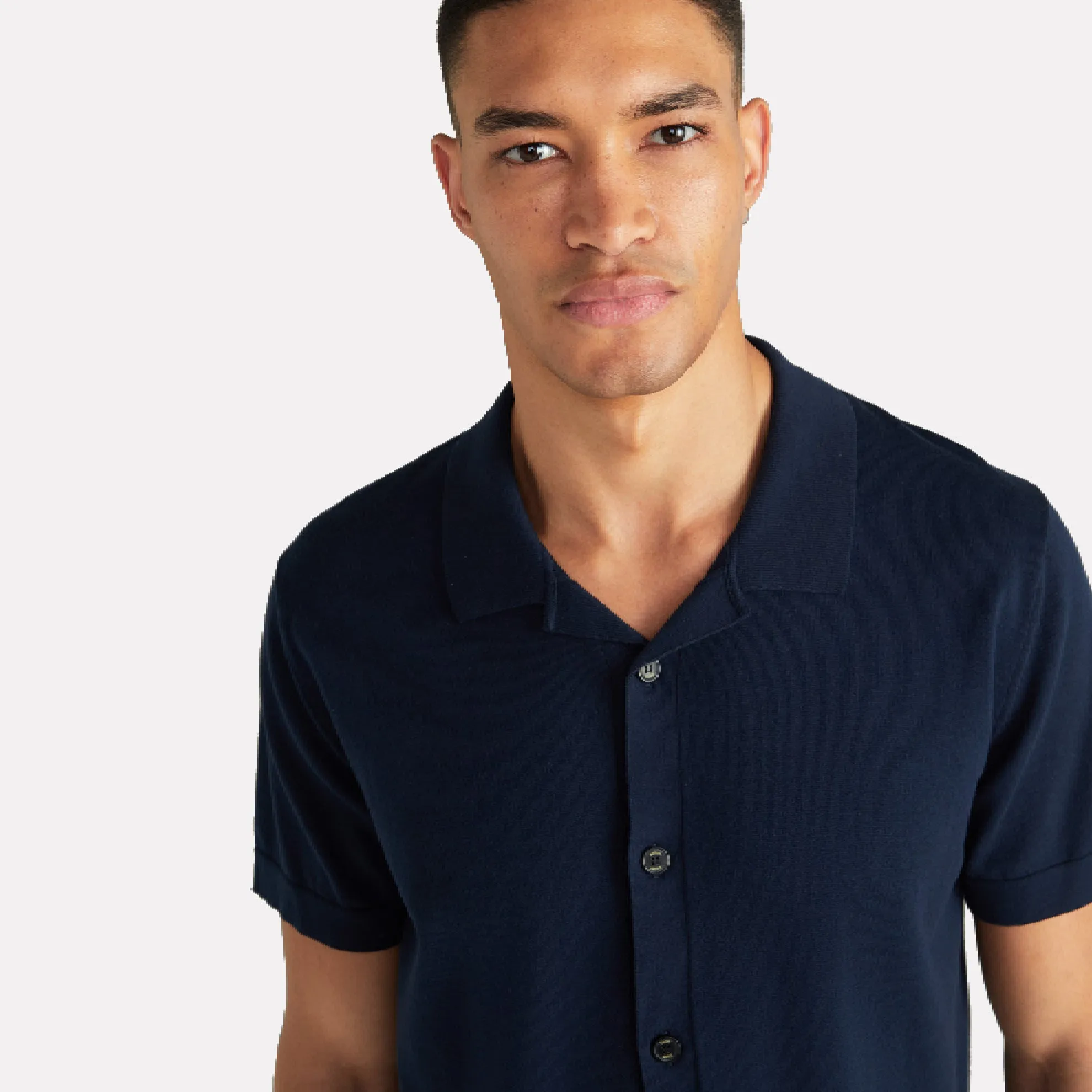 Limeos Slim Fit Button Front Cotton Polo Shirt / Navy