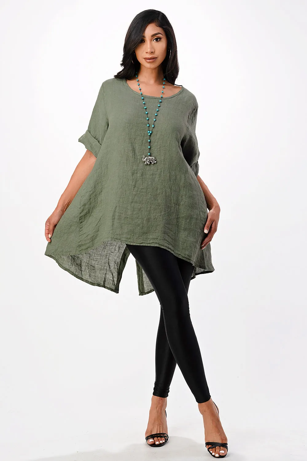 Long Italian Linen Button Back Top Tunic