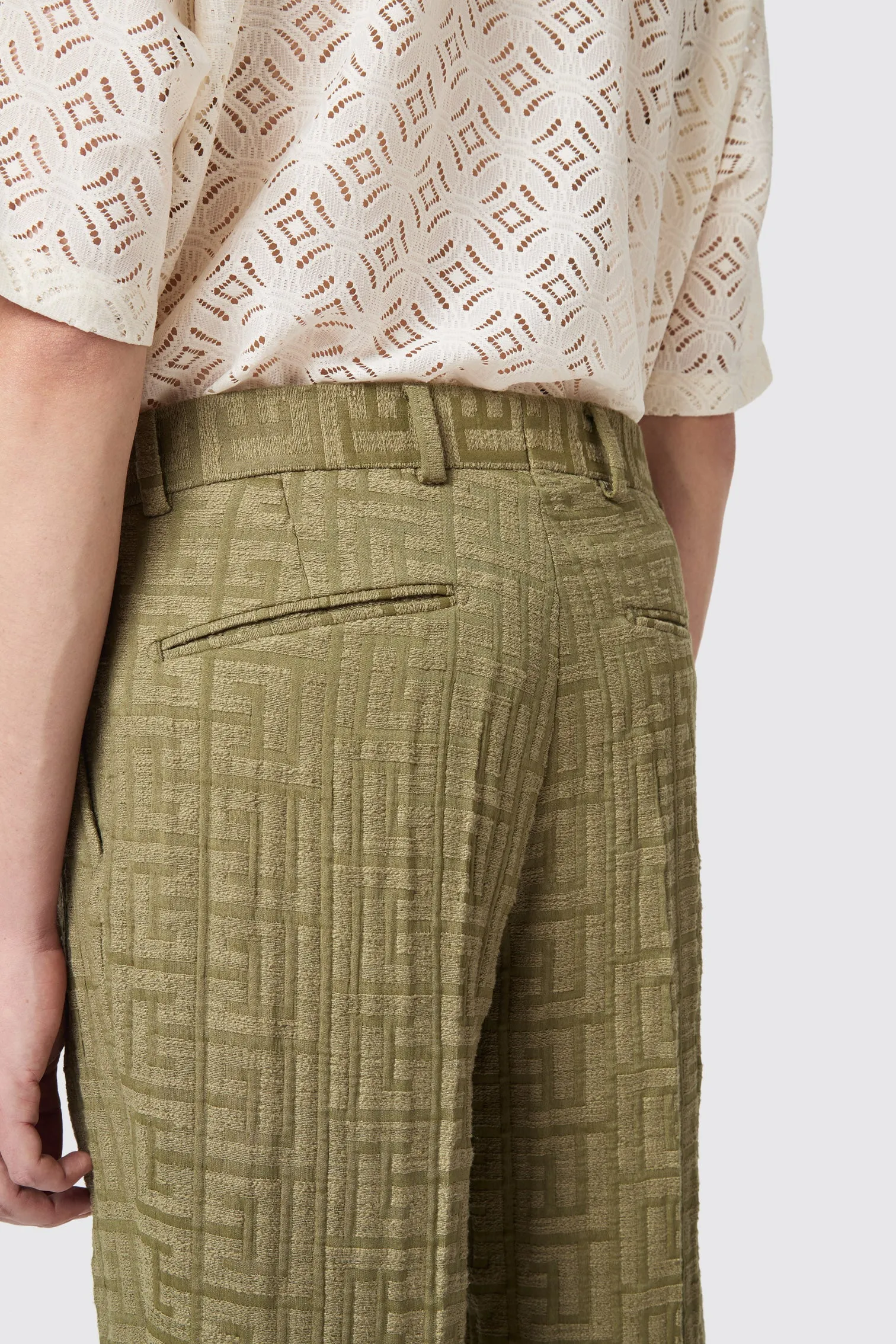 Malacia Oversized Green Jacquard Trousers