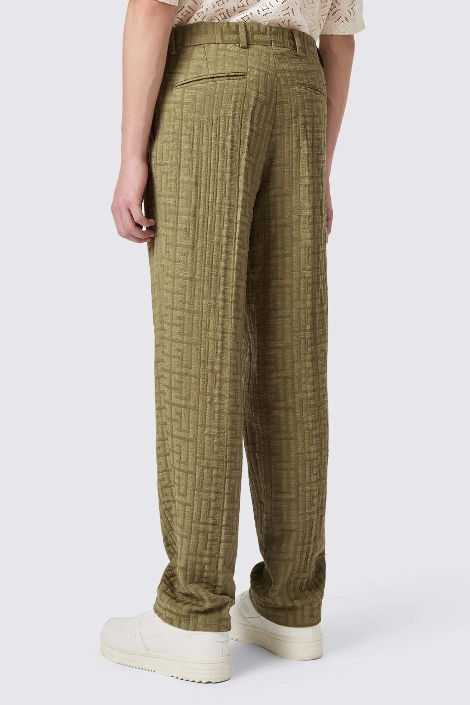 Malacia Oversized Green Jacquard Trousers