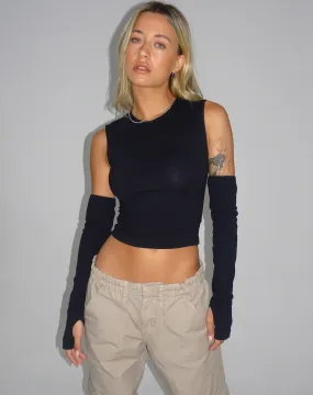 Martha Cropped Vest Top and Sleeve Set in Black