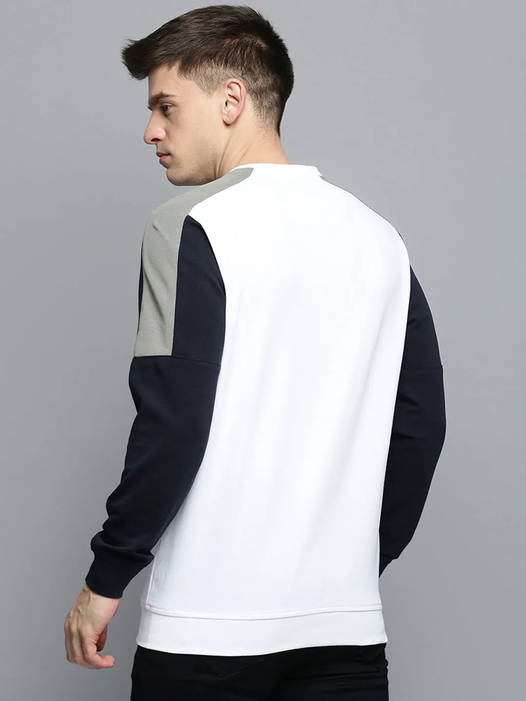 Men White Colourblock Casual Sweatshirt