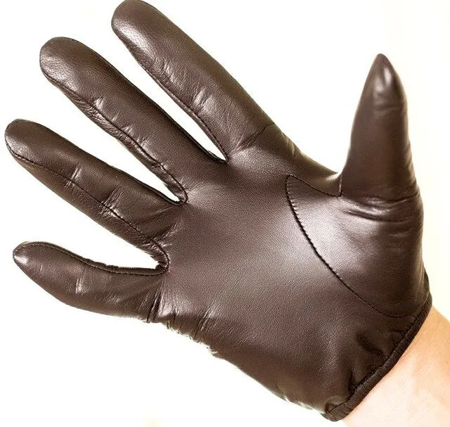 Men's Unlined Leather Driving Gloves Ultra Thin Goatskin Touchscreen Gloves Brown