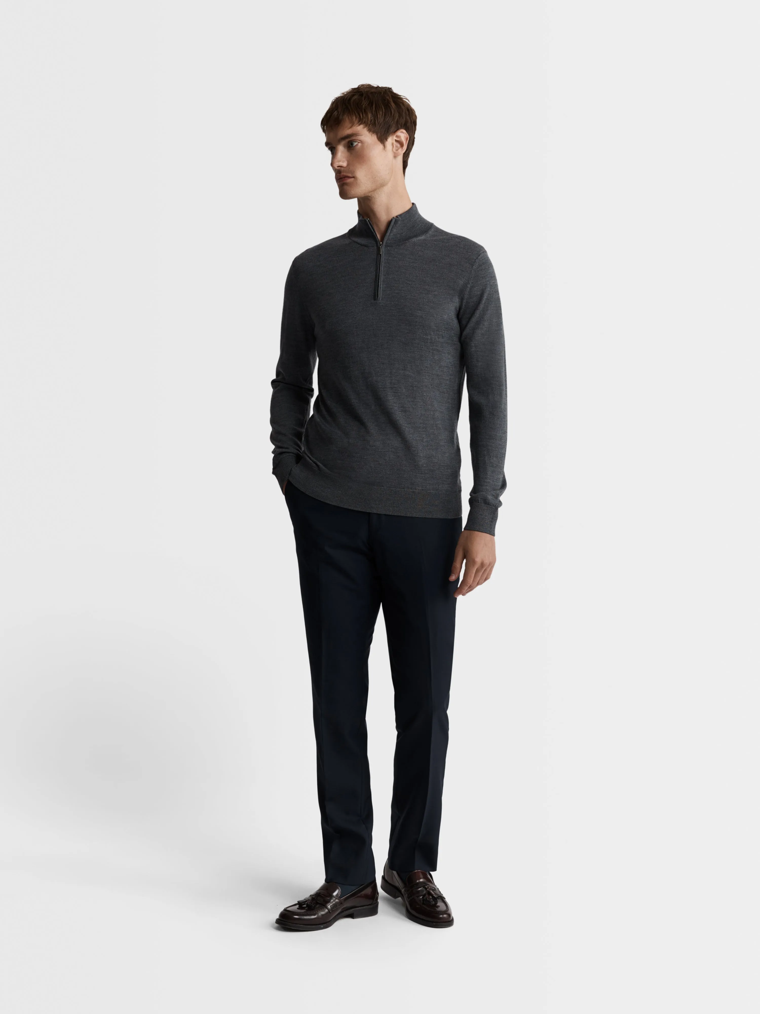 Merino Wool Quarter-Zip Jumper - Charcoal