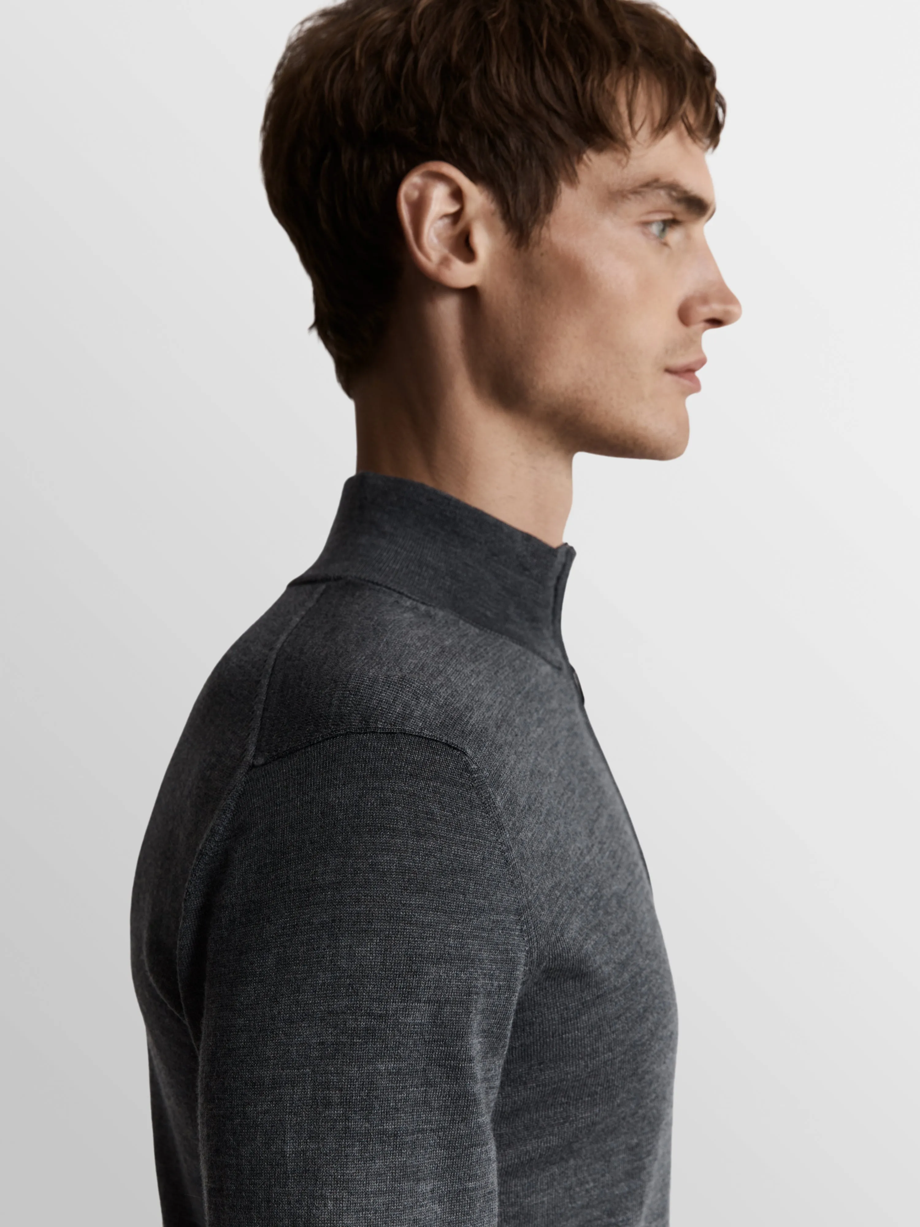 Merino Wool Quarter-Zip Jumper - Charcoal