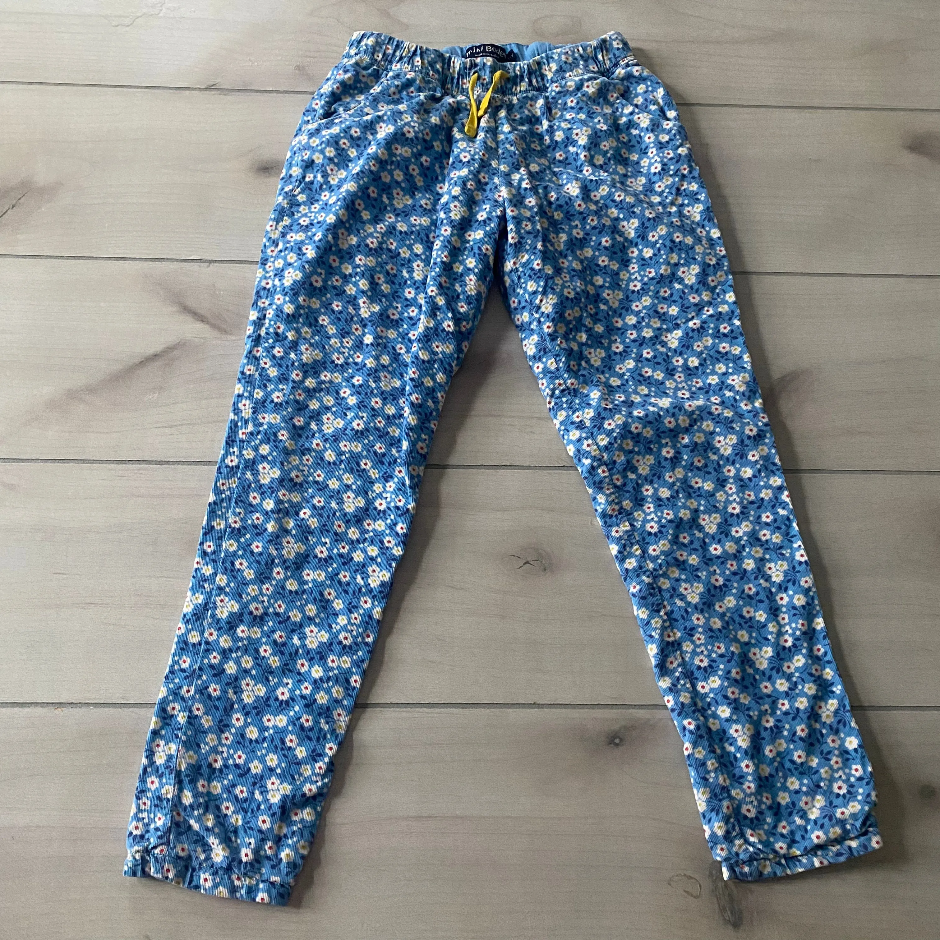 Mini Boden Floral Print Corduroy Elastic Waist Pants