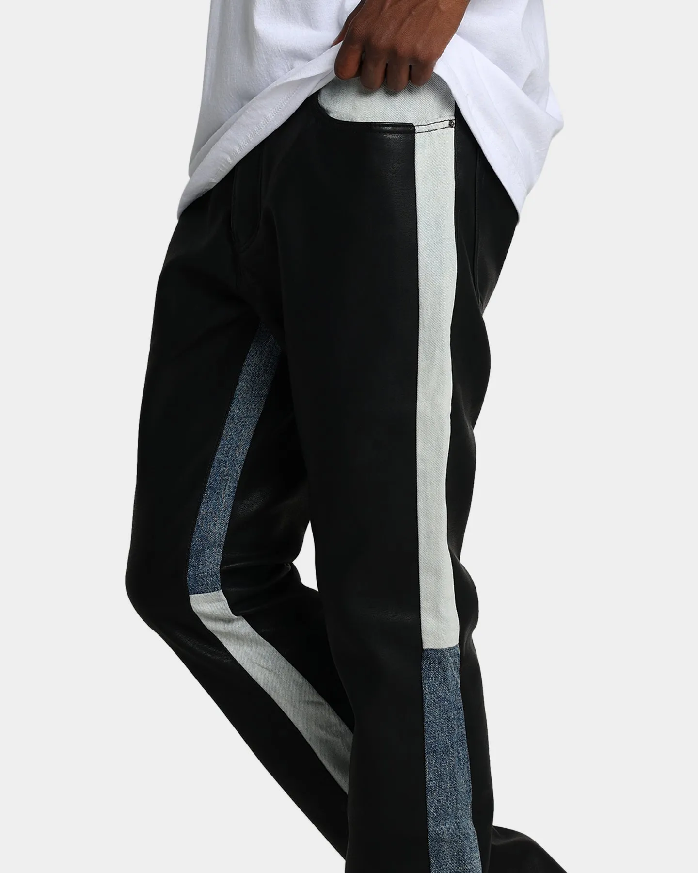 MNML B417 Leather Flare Pants Black/Blue