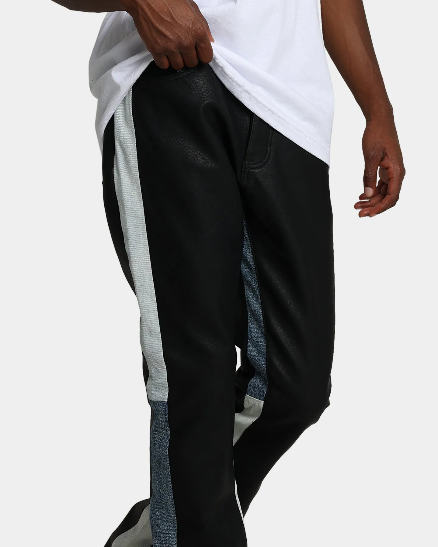 MNML B417 Leather Flare Pants Black/Blue