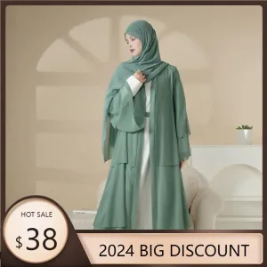 MOA007 Plain 3-Layered Chiffon Open Abaya 3-Piece Set