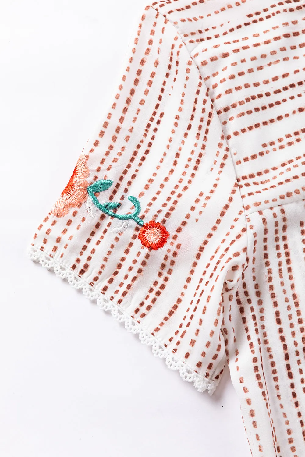 Multicolour Floral Embroidered Striped Boho Blouse