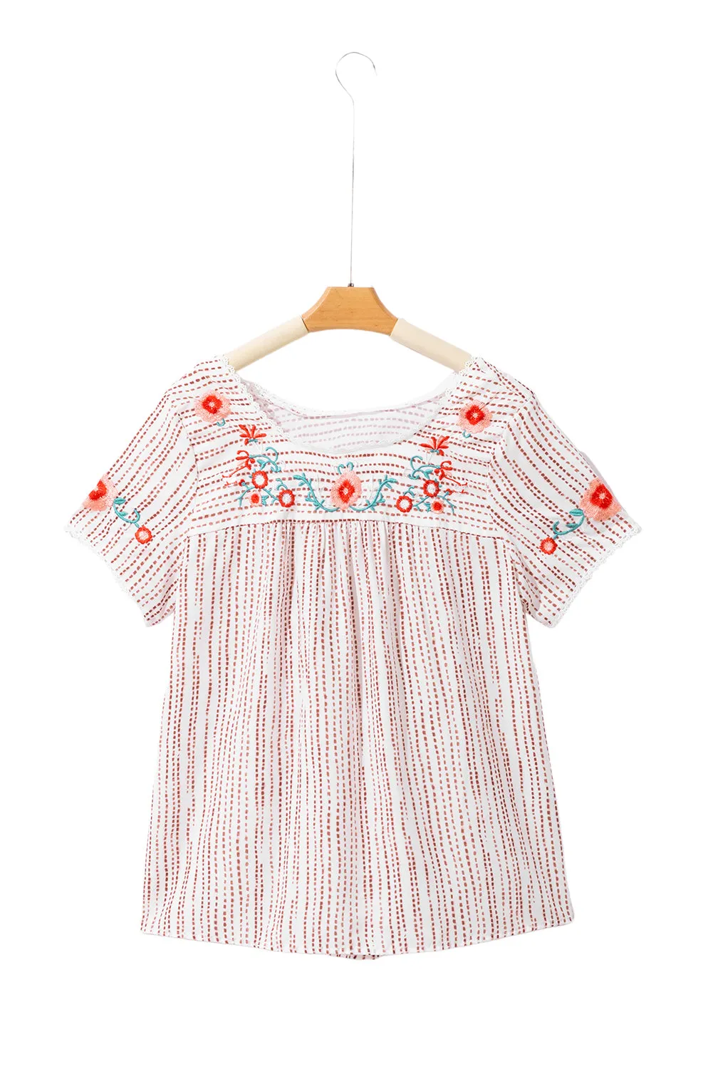 Multicolour Floral Embroidered Striped Boho Blouse