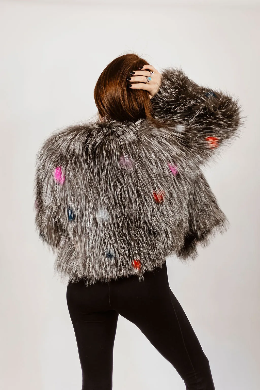 Natural Silver Feathered Fox Multi Color Jacket