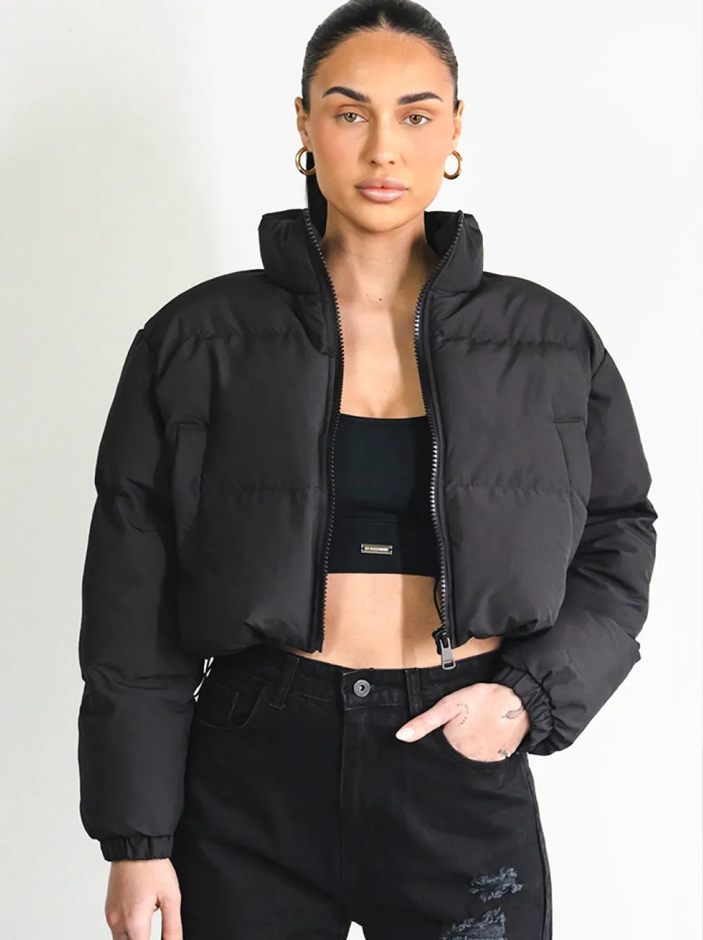 Observer Cropped Puffer Jacket - Phantom Black