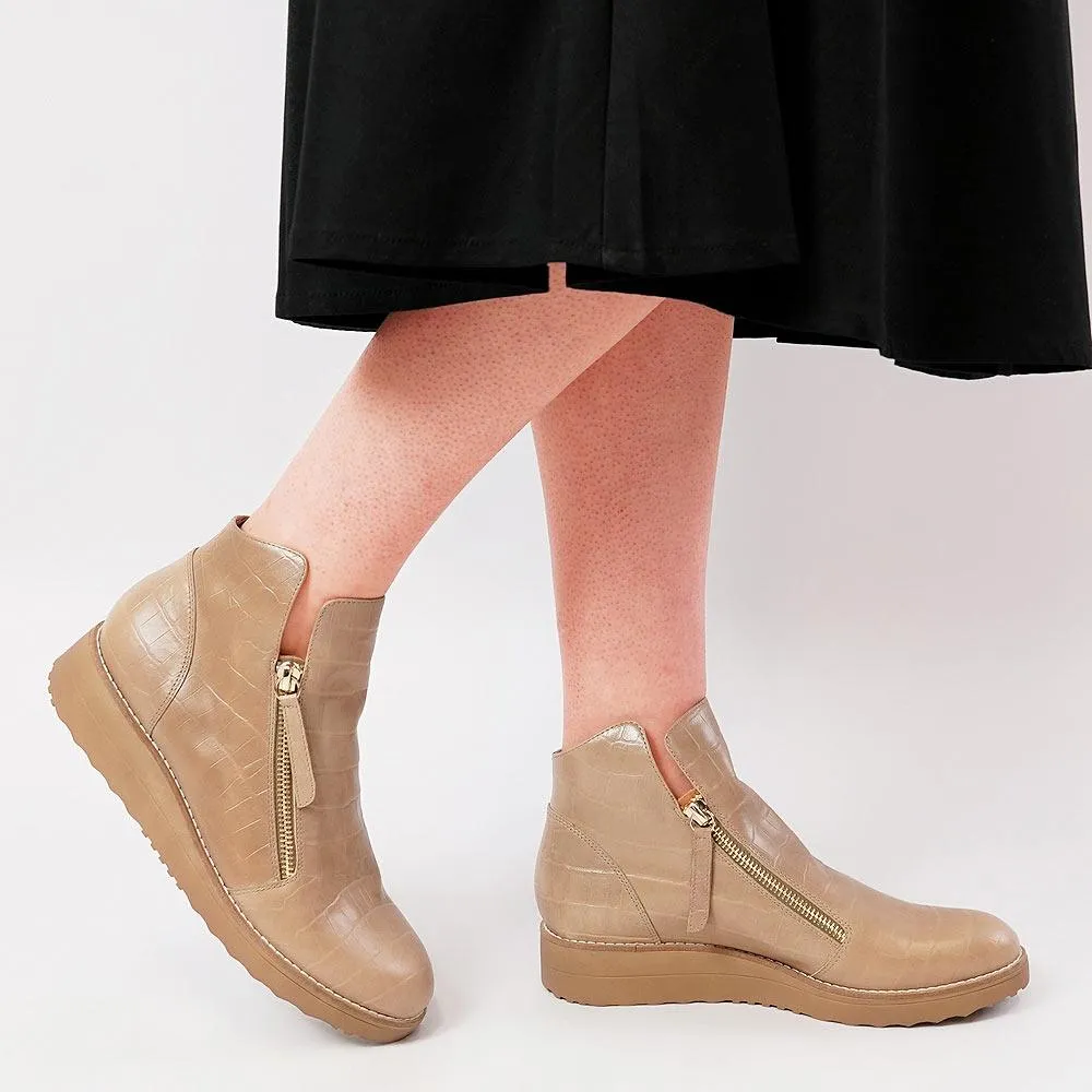 Ohmyes Latte Croc Leather Ankle Boots