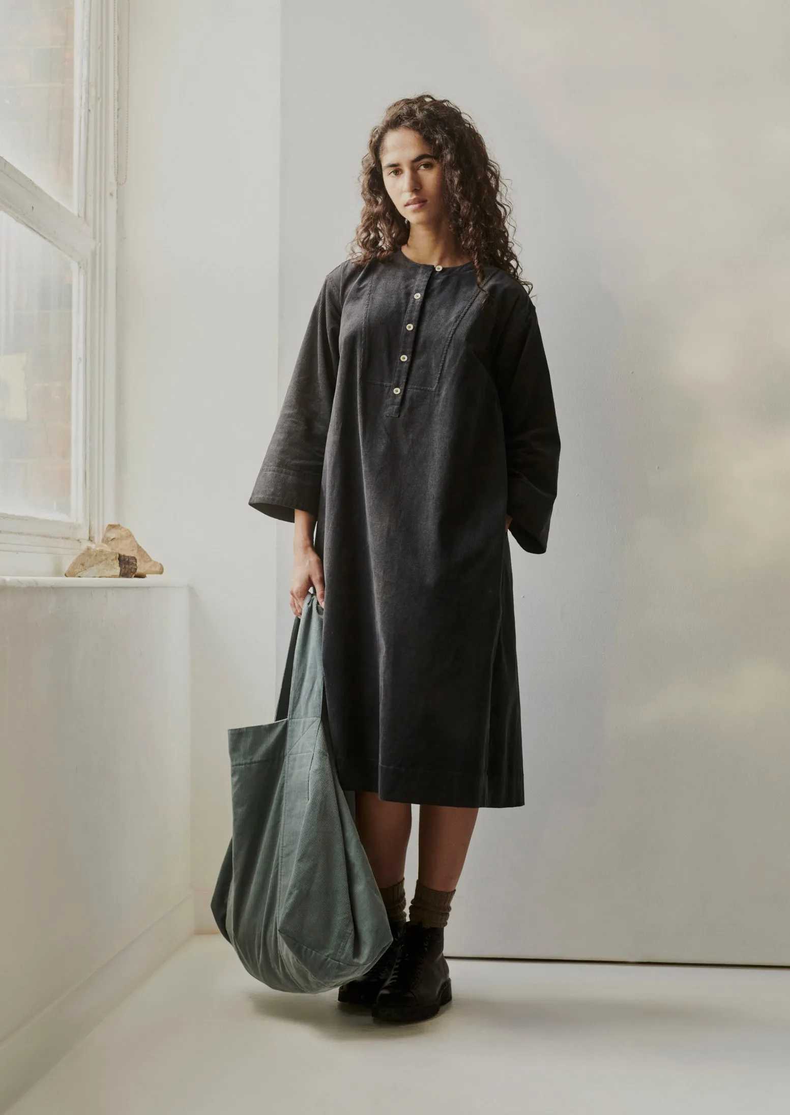 Organic Cord Tunic Dress | Charcoal