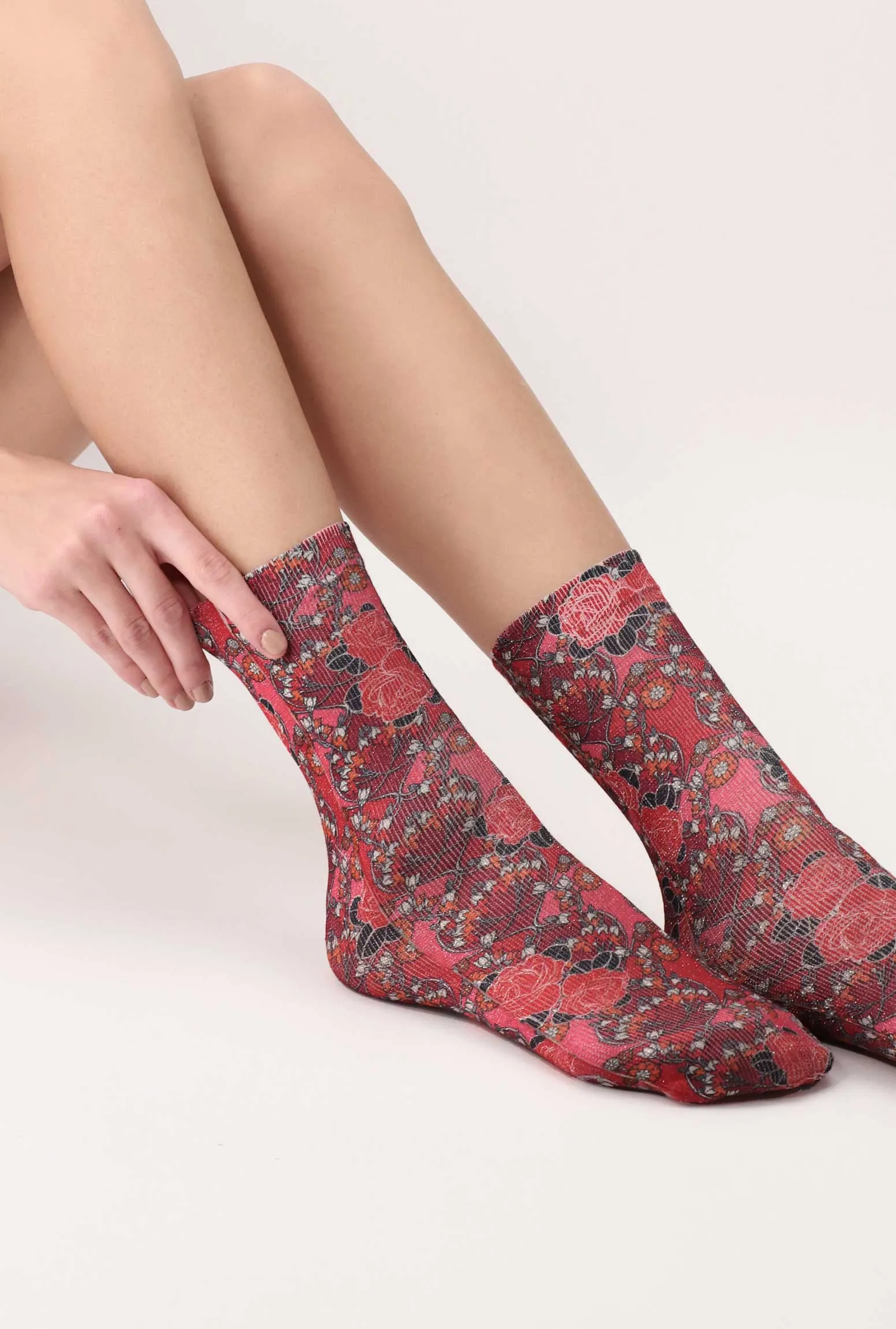 Oroblu Botanical Print Crew Socks