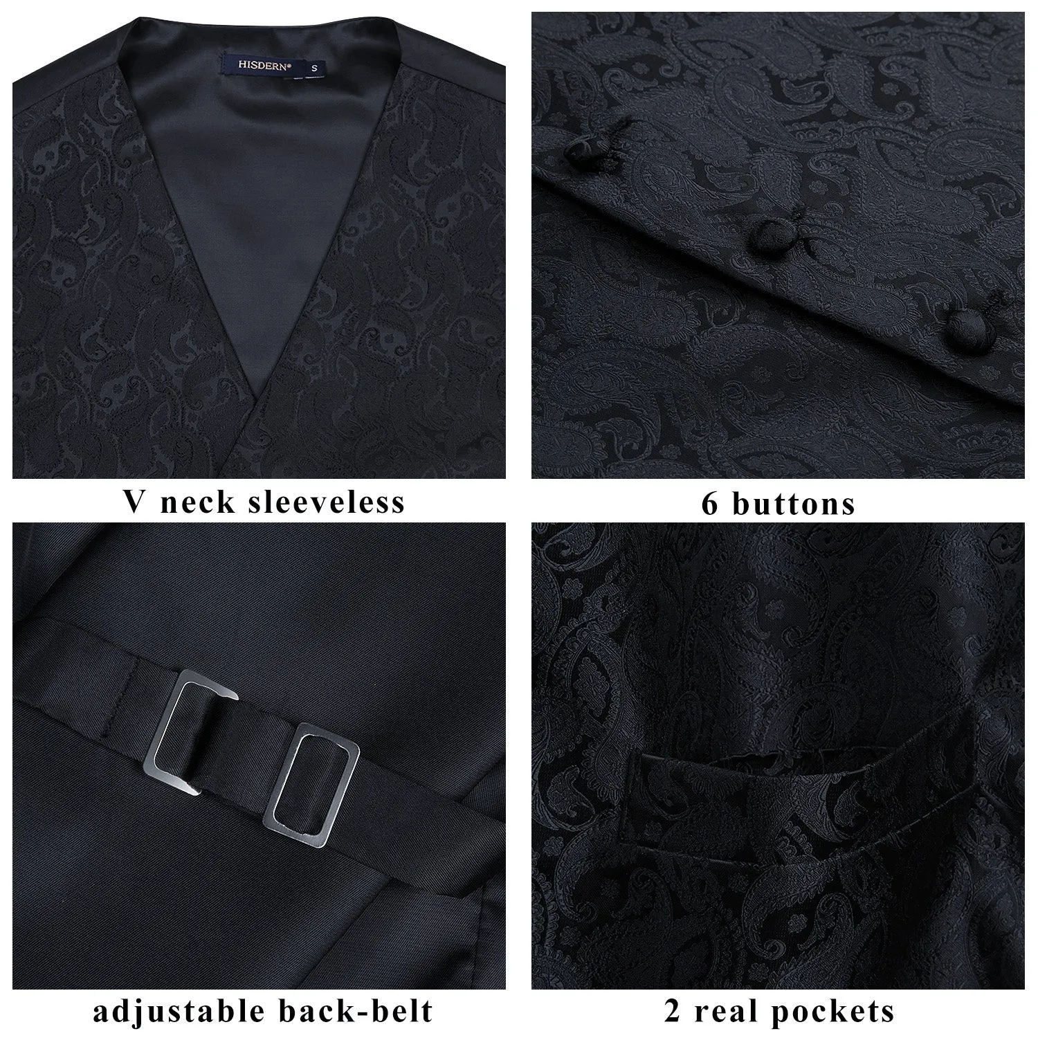 Paisley Suit Vest Tie Handkerchief Set - BLACK - 2