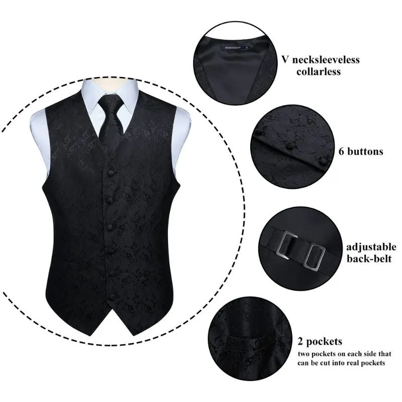 Paisley Suit Vest Tie Handkerchief Set - BLACK - 2