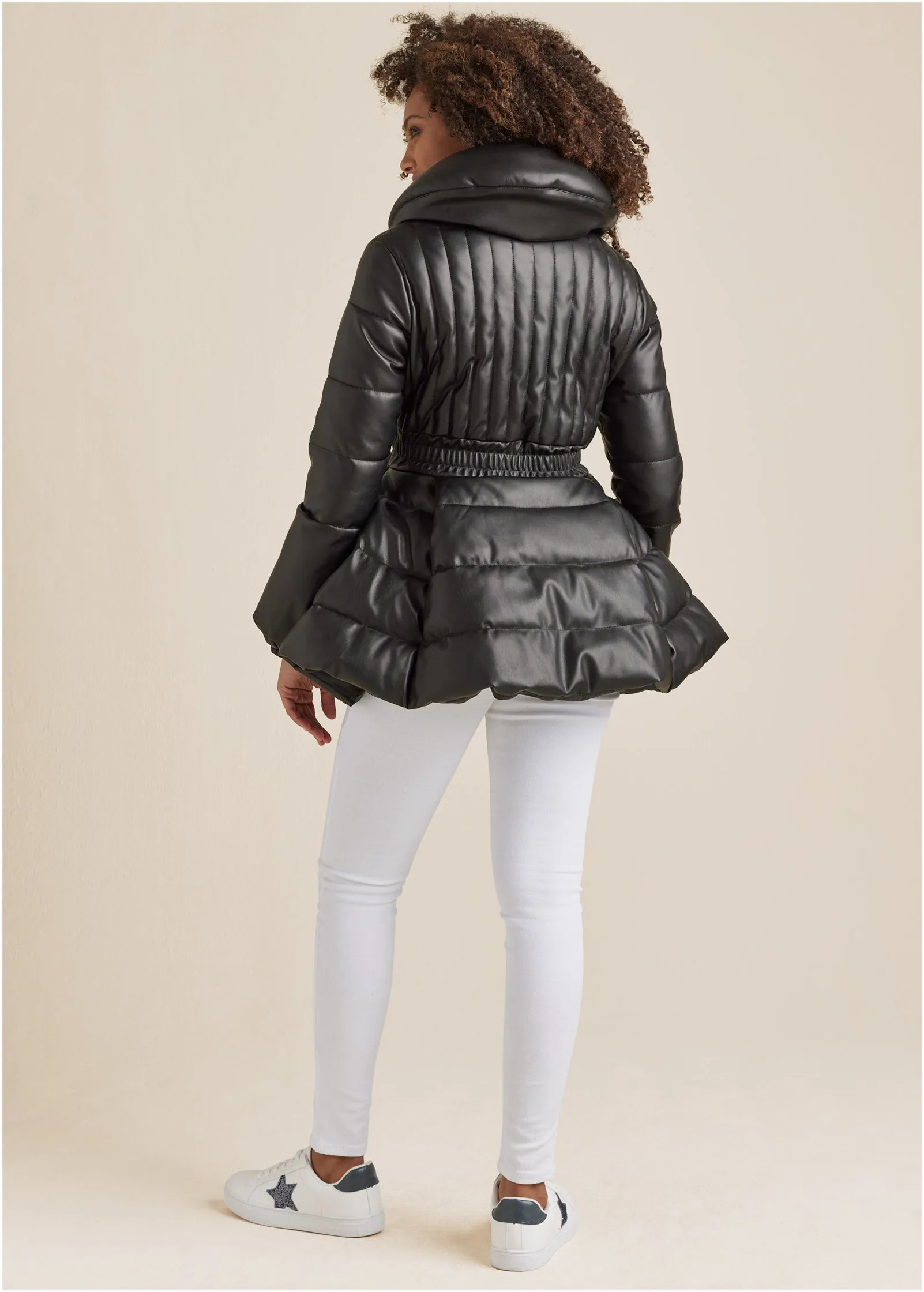 Peplum Puffer Jacket - Black