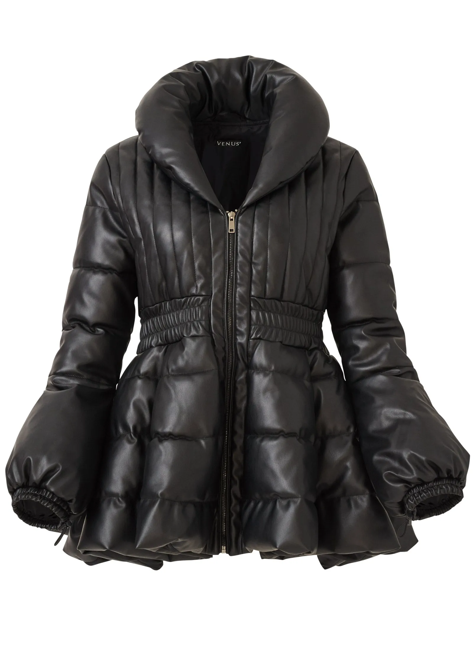 Peplum Puffer Jacket - Black