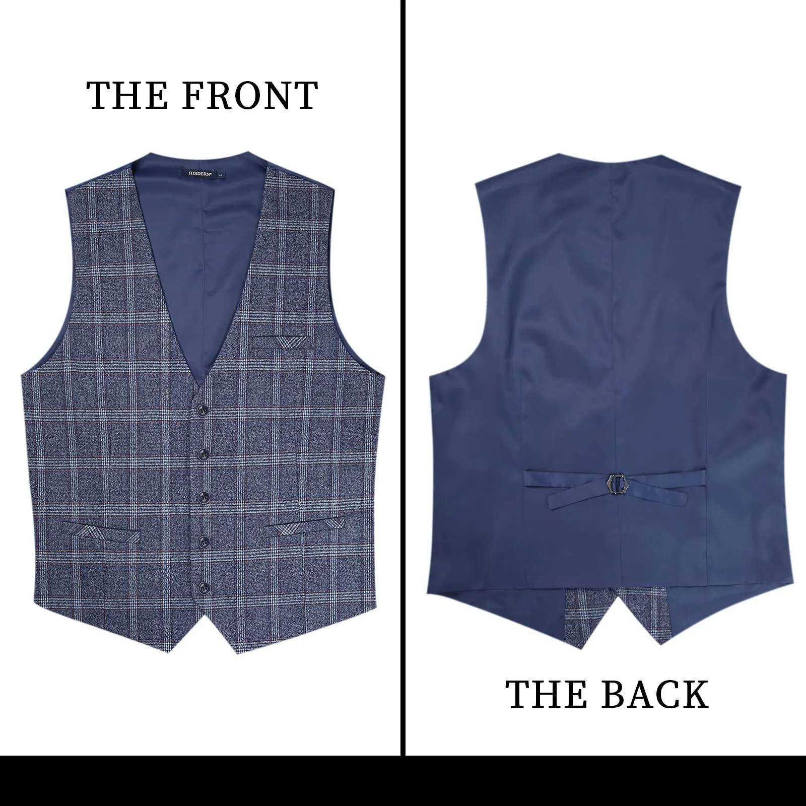 Plaid Slim Suit Vest - A7-BLUE&GRAY