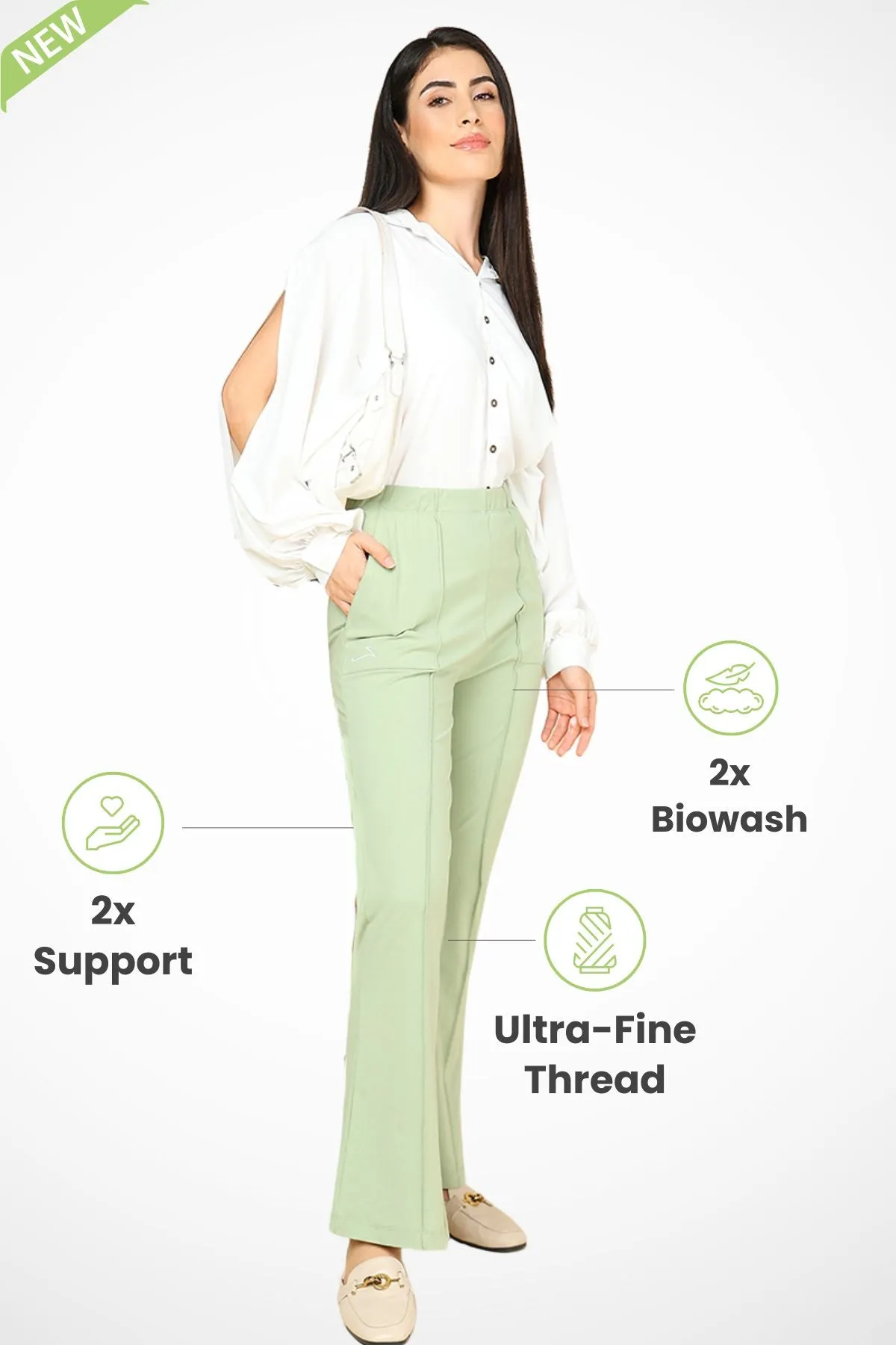 Pleated Cotton Pistachio Green Maternity Pants (Pregnancy & Postpartum)