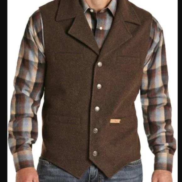 Powder River Men's Dark Brown Wool Snap Vest 98-1176BRN 98X1176BRN