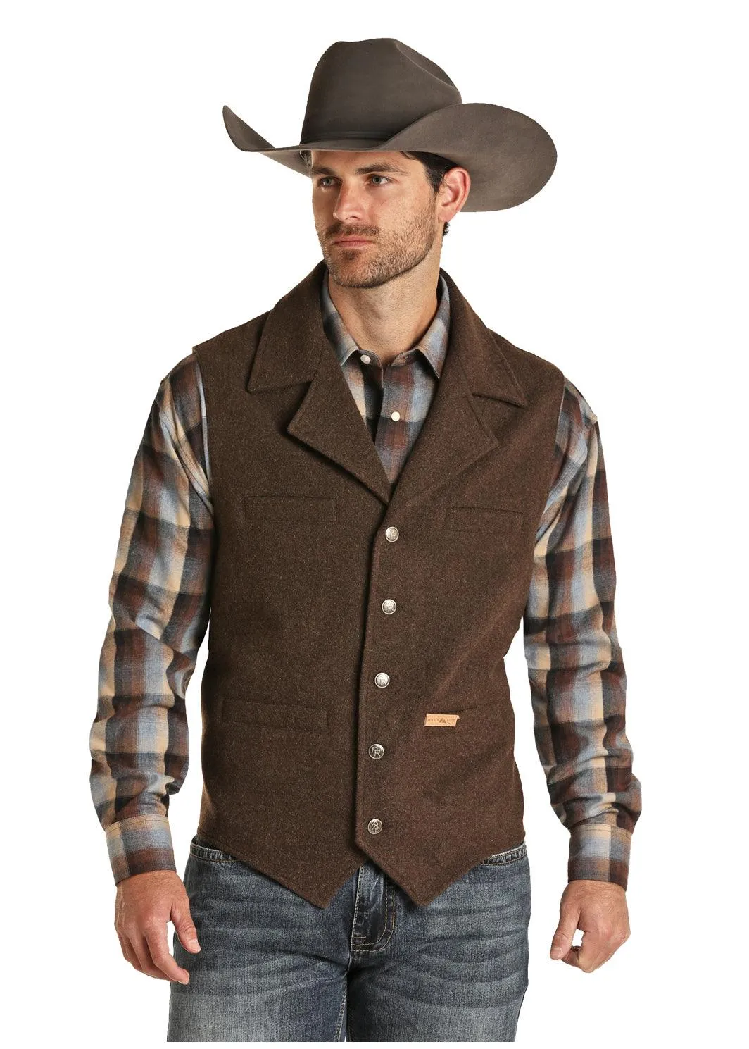 Powder River Men's Dark Brown Wool Snap Vest 98-1176BRN 98X1176BRN