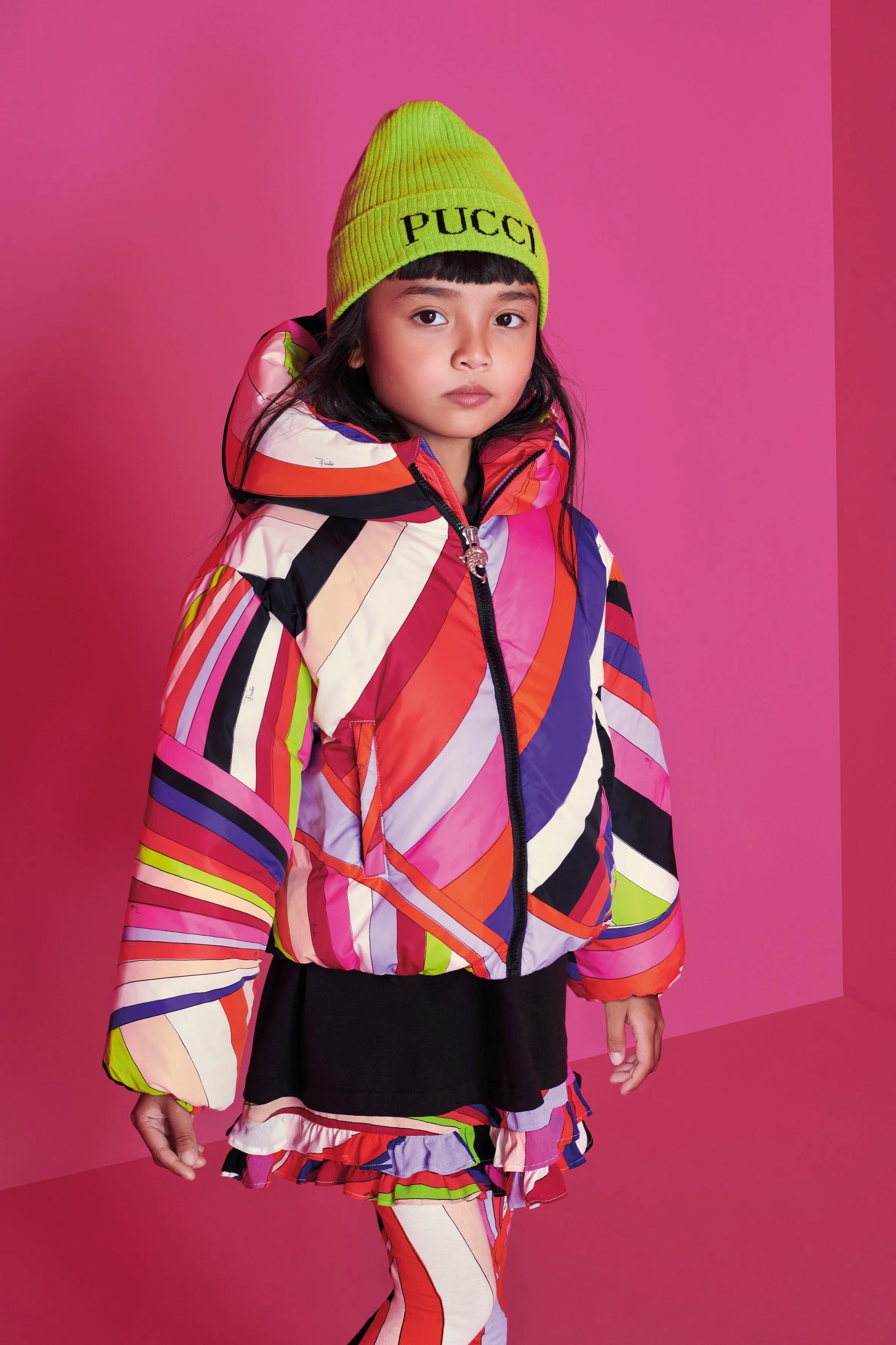 Pucci Girls Iride Print Puffer Jacket in Multicolour