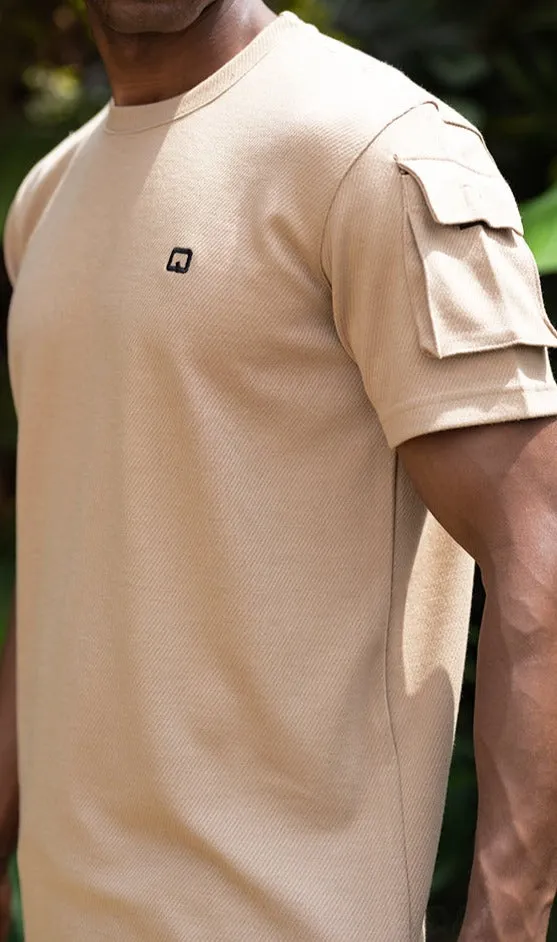 QL IGO Relaxed Cargo Shorts and T-Shirt Set in Camel