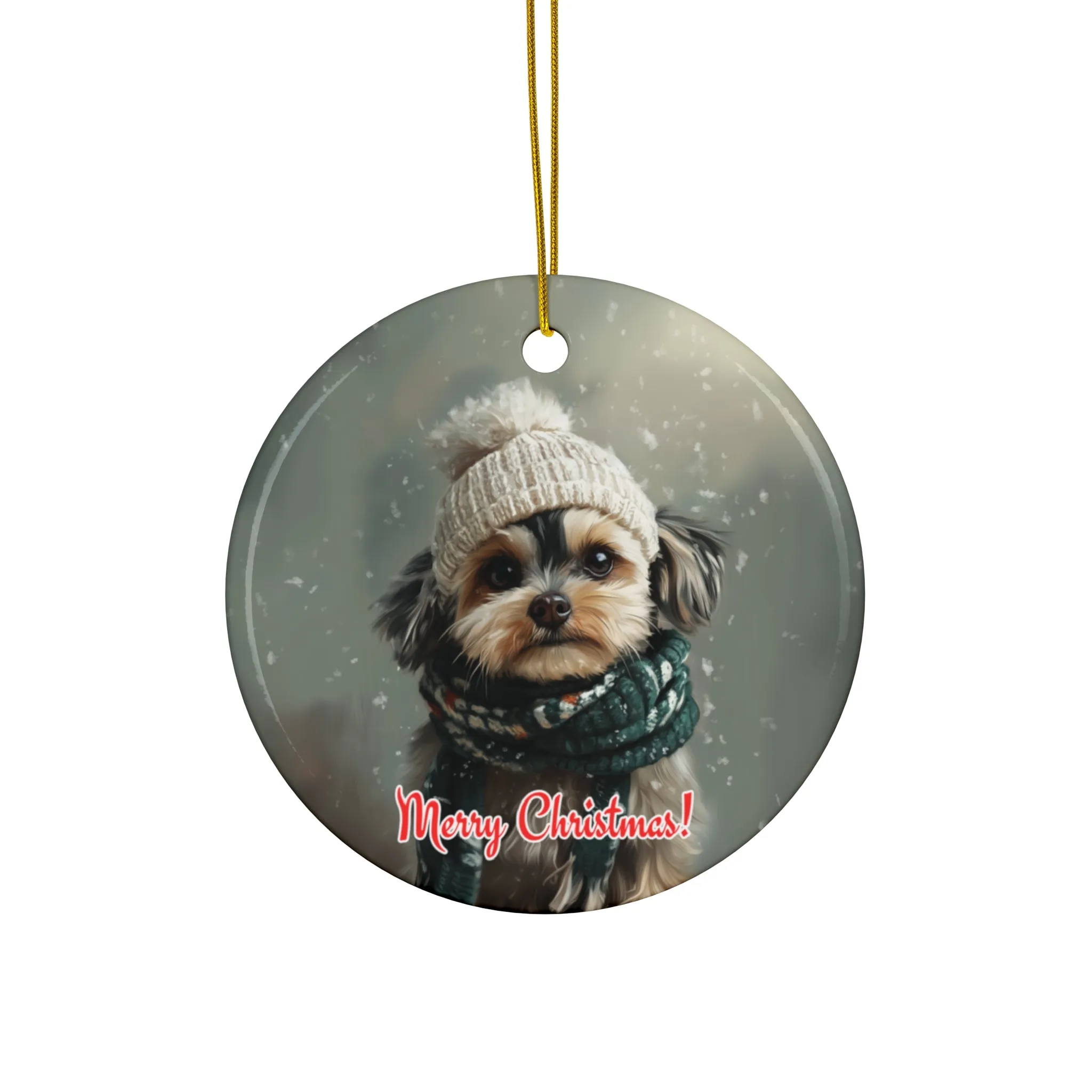 "Merry Christmas" Dog Ceramic Ornament – Custom Holiday Tree Decoration