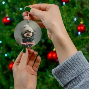 "Merry Christmas" Dog Ceramic Ornament – Custom Holiday Tree Decoration