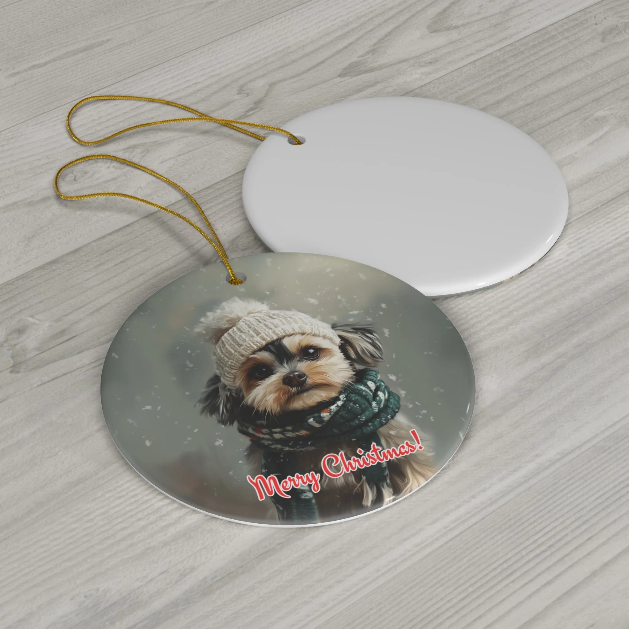 "Merry Christmas" Dog Ceramic Ornament – Custom Holiday Tree Decoration