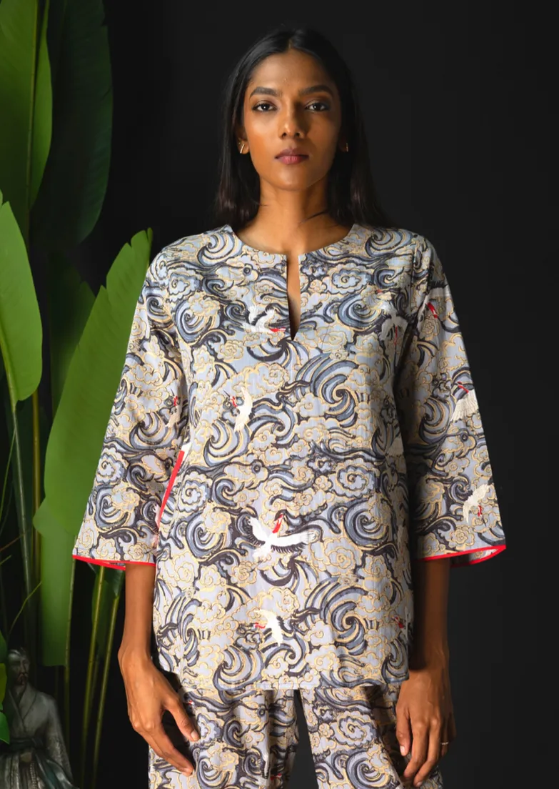 Radha Tunic Set - Crayon Cranes