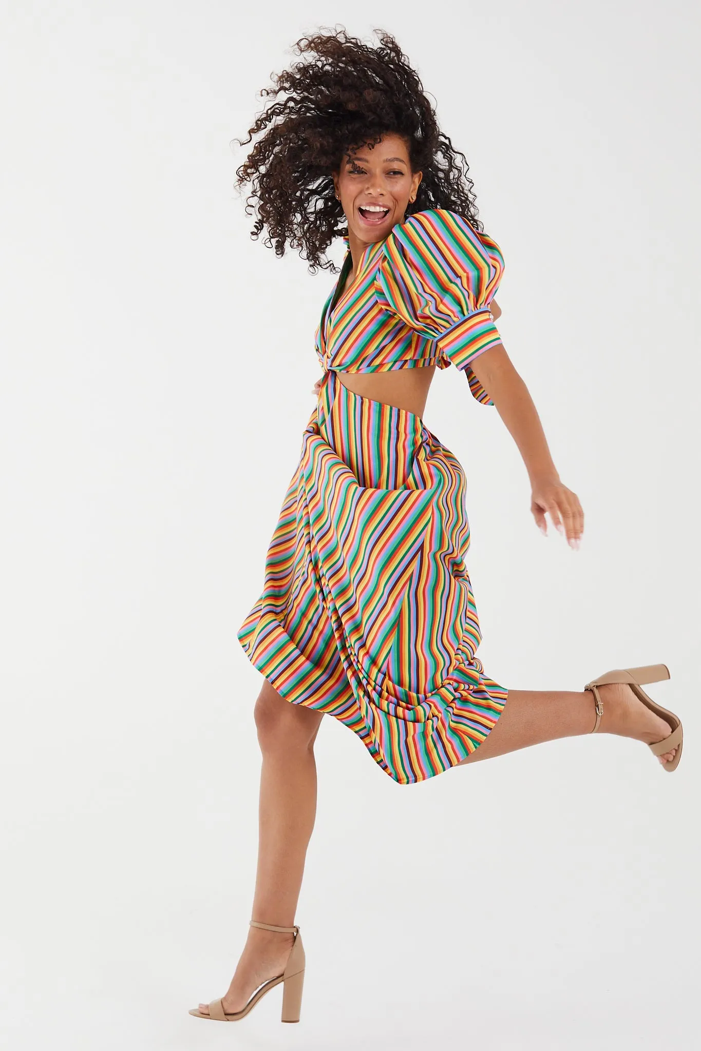 Rainbow Stripe Cut Out Maxi Dress